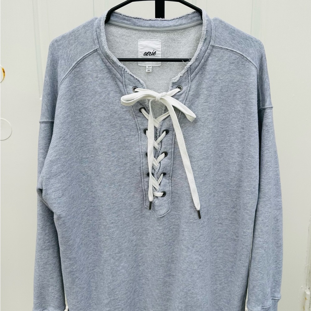 ⭐️SOLD ⭐️NWOT Aerie Lace Up Oversized Grey Crew Sweatshirt Size S